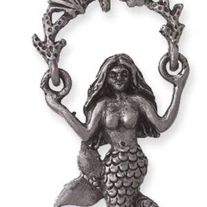 Mermaid swinging on seaweed swing ant. Silver pewter pendant (PW9048-S) 20x35mm